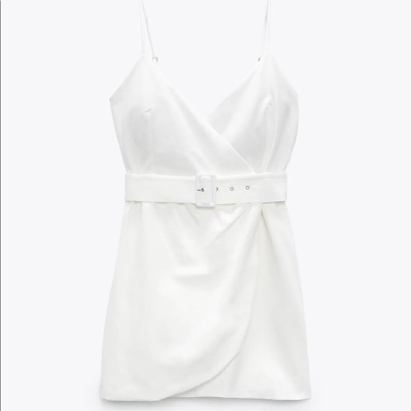 ZARA Linen Blend Belted Dress in Oyster White (Size XL) - Picture 3 of 4